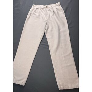Caribbean Flat Front Pants Men's 34x32 Casual Linen Coastal Beach Vacation Beige